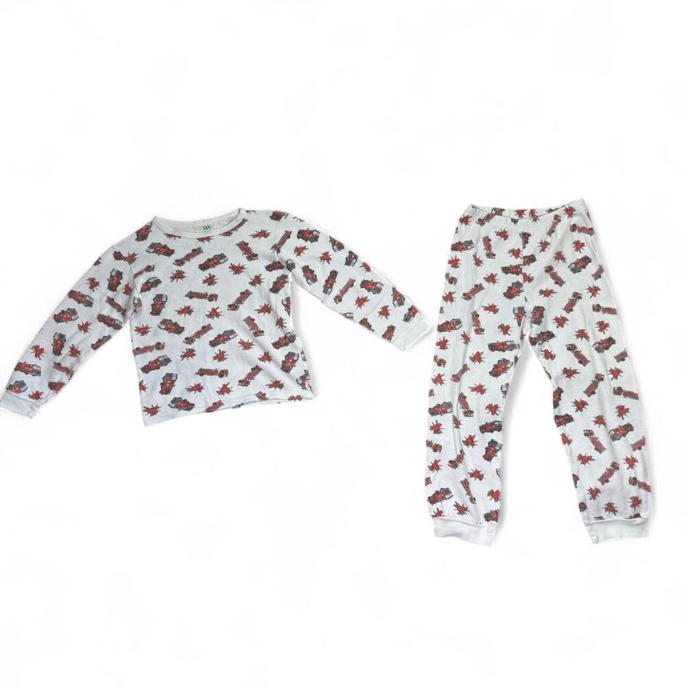 CW Fire Truck Pajama Set Boy Size 6/7 Y2K 2-Piece PJs Comfy Sleepwear Retro